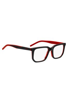 Black-acetate optical frames with red accents, Black
