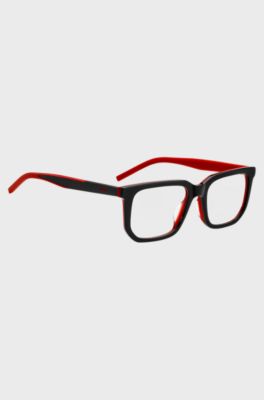 Montura para gafas graduadas de acetato negro con detalles rojos, Negro