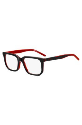 Black-acetate optical frames with red accents, Black