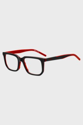 Black-acetate optical frames with red accents, Black