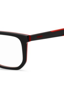 Black-acetate optical frames with red accents, Black