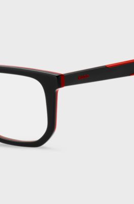Montura para gafas graduadas de acetato negro con detalles rojos, Negro