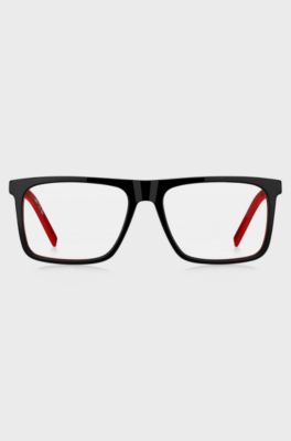 Black-acetate optical frames with red accents, Black