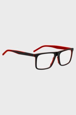 Black-acetate optical frames with red accents, Black