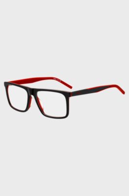 Black-acetate optical frames with red accents, Black