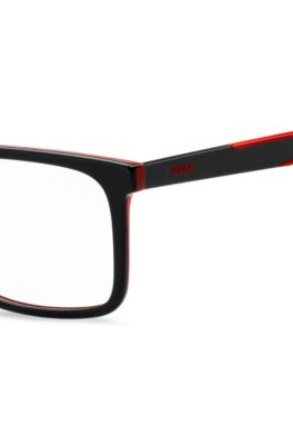 Stel til briller med styrke i sort acetat med r&oslash;de detaljer, Sort