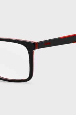 Black-acetate optical frames with red accents, Black