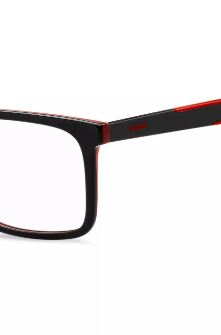 Monture optique en acétate noir avec détails rouges