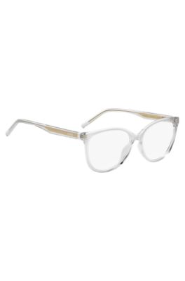 Clear-acetate optical frames with gold-tone core wire, Transparent