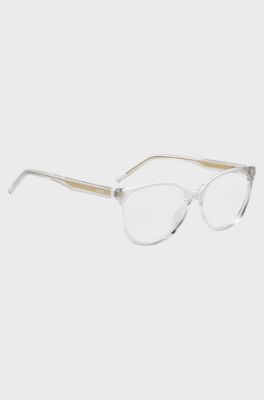Clear-acetate optical frames with gold-tone core wire, Transparent