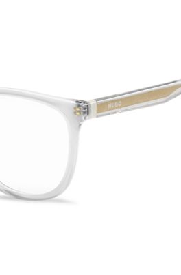 Clear-acetate optical frames with gold-tone core wire, Transparent