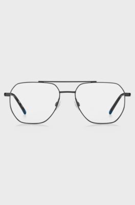Montura para gafas graduadas con puente doble en metal negro, Negro