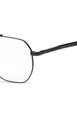 Occhiali da vista con ponte doppio in metallo nero, Nero