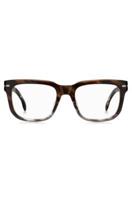 Patterned-acetate optical frames with temple logo, Patterned