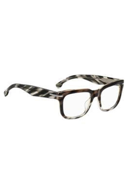 Patterned-acetate optical frames with temple logo, Patterned