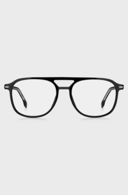 Brillenfassung aus schwarzem Acetat mit silberfarbenen Details, Schwarz