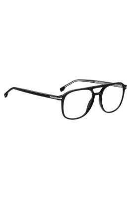 Black-acetate optical frames with silver-tone trims, Black