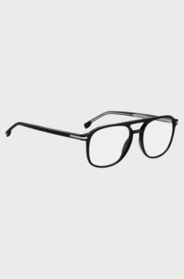 Black-acetate optical frames with silver-tone trims, Black