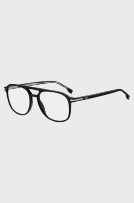 Brillenfassung aus schwarzem Acetat mit silberfarbenen Details, Schwarz