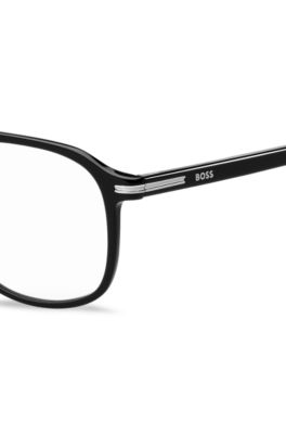 Black-acetate optical frames with silver-tone trims, Black