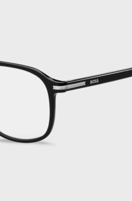 Brillenfassung aus schwarzem Acetat mit silberfarbenen Details, Schwarz