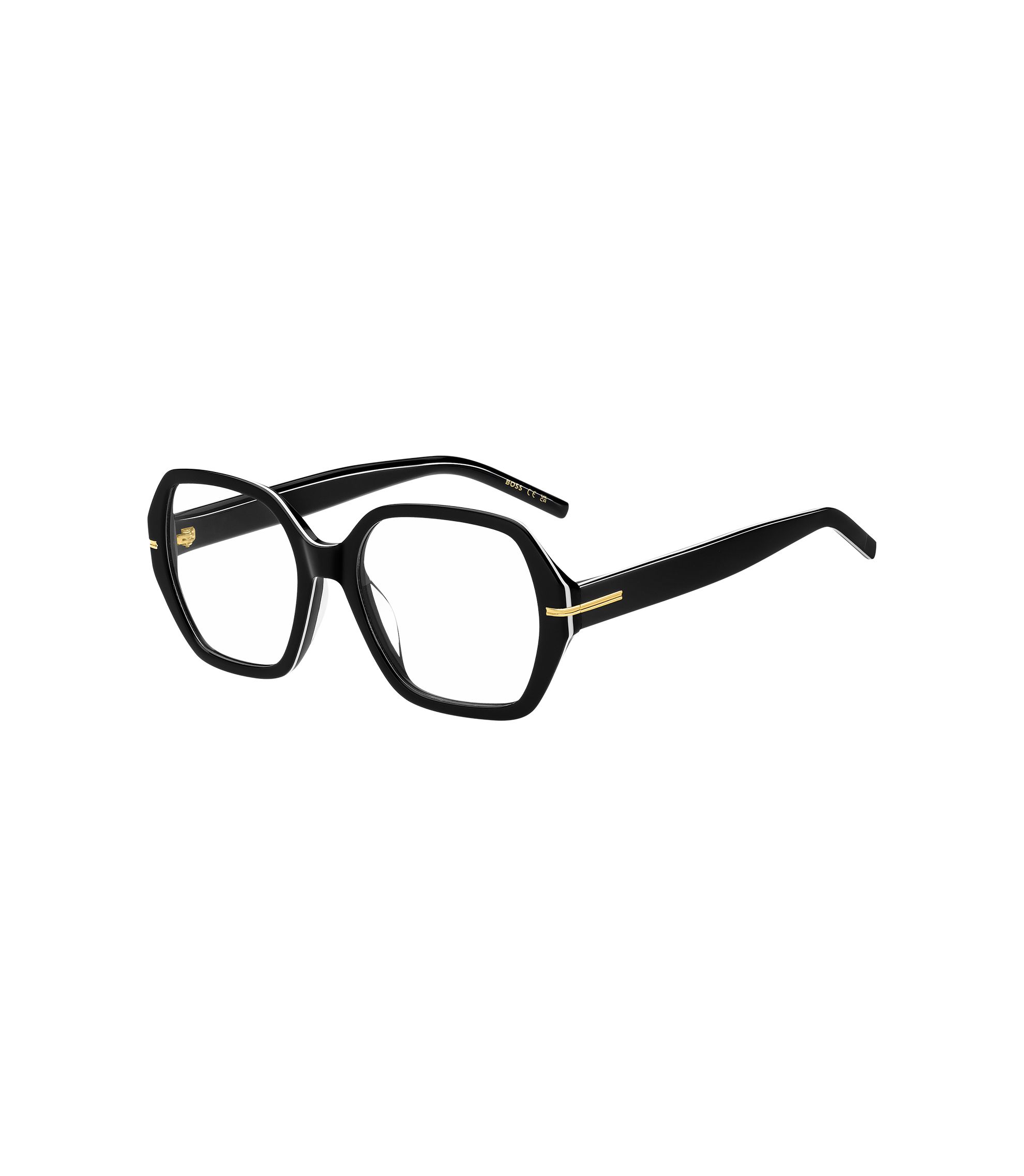 Brillenfassung aus schwarzem Acetat mit weißen Details