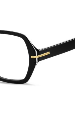 Brillenfassung aus schwarzem Acetat mit wei&szlig;en Details, Schwarz