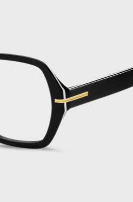 Black-acetate optical frames with white trims, Black