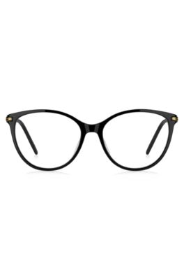 메탈 템플 블랙 아세테이트 안경테, 블랙