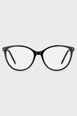 Brillenfassung aus schwarzem Acetat mit Metallb&uuml;geln, Schwarz