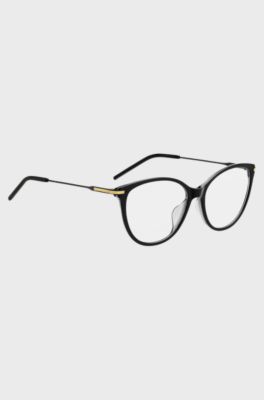 Montura para gafas graduadas de acetato negro con patillas de metal, Negro