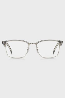 Monture optique en m&eacute;tal et ac&eacute;tate transparent, Gris chin&eacute;