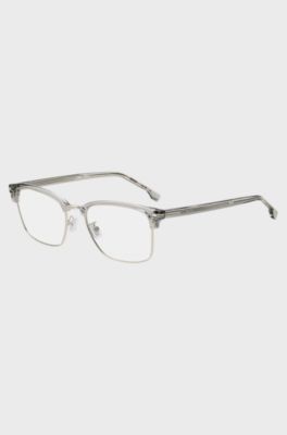 Monture optique en m&eacute;tal et ac&eacute;tate transparent, Gris chin&eacute;