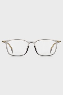 Monture optique en ac&eacute;tate transparent et acier dor&eacute;, Gris chin&eacute;