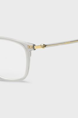 Monture optique en ac&eacute;tate transparent et acier dor&eacute;, Gris chin&eacute;