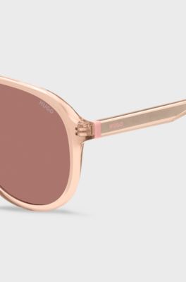 Solglas&ouml;gon i rosa acetat med dubbel n&auml;sbrygga, Rosa