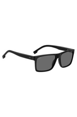 Occhiali da sole in acetato nero con logo inciso, Nero