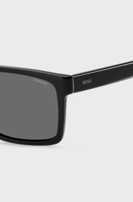 Engraved-logo sunglasses in black acetate, Black