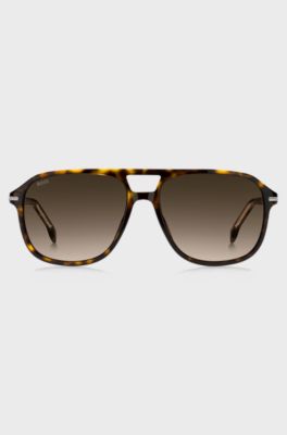 Havana-acetate sunglasses with silver-tone trims, Brown Patterned