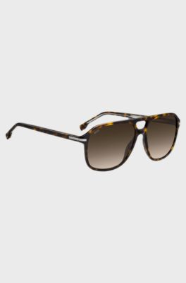 Havana-acetate sunglasses with silver-tone trims, Brown Patterned