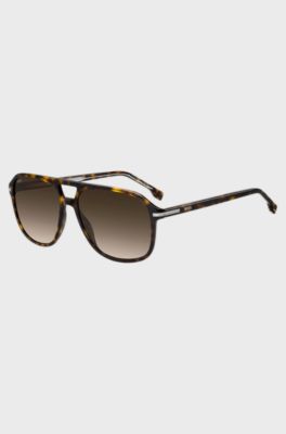 Havana-acetate sunglasses with silver-tone trims, Brown Patterned
