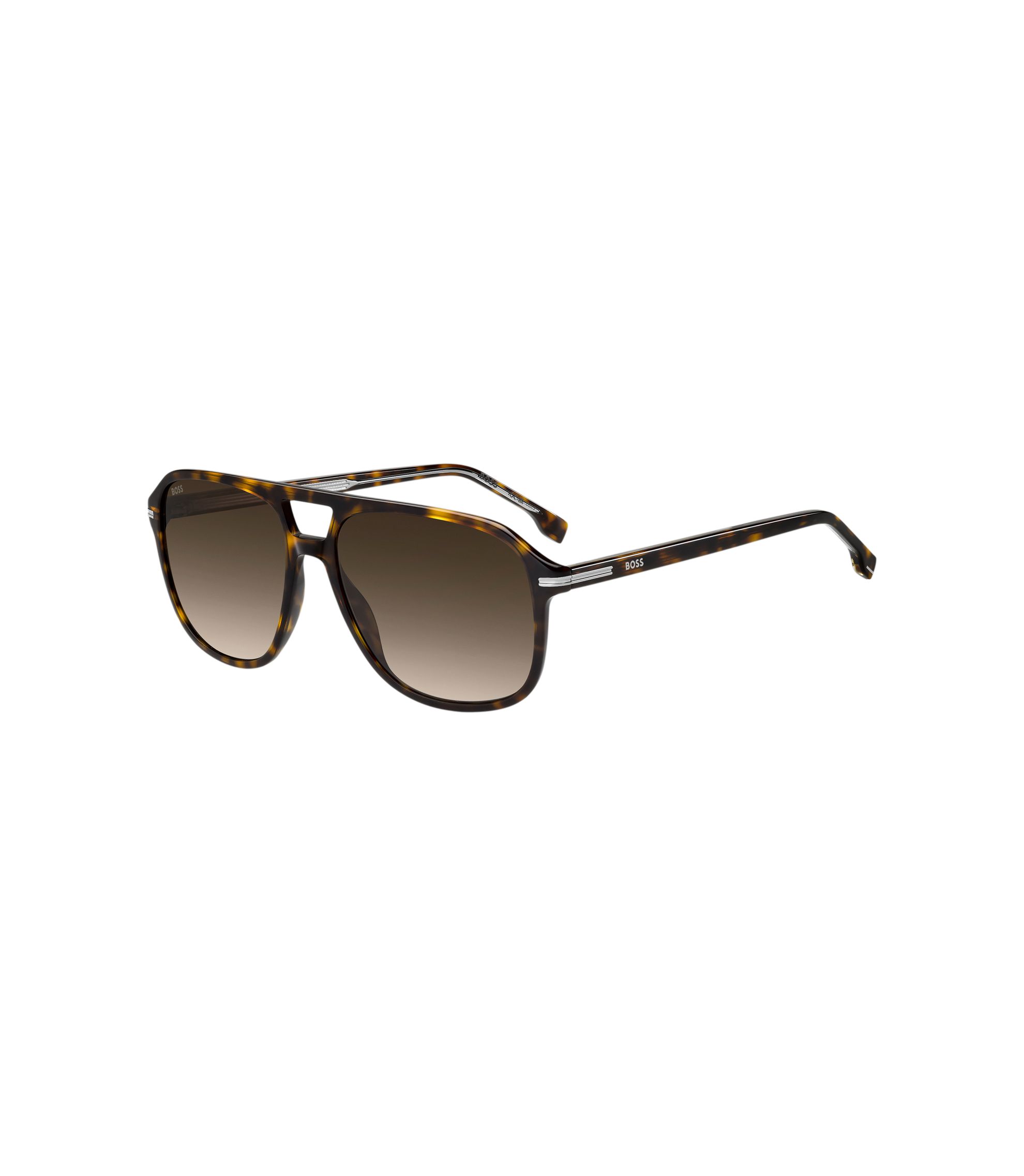 Sonnenbrille aus Acetat mit Havanna-Muster und silberfarbenen Details