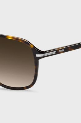 Havana-acetate sunglasses with silver-tone trims, Brown Patterned