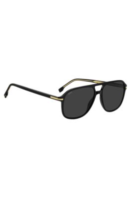 Black-acetate sunglasses with gold-tone trims, Black