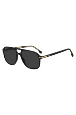 Black-acetate sunglasses with gold-tone trims, Black