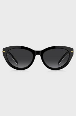 Gafas de sol de acetato negro con ribetes en tono dorado, Negro