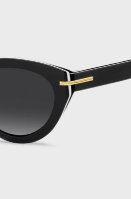 Gafas de sol de acetato negro con ribetes en tono dorado, Negro