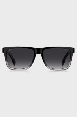 Engraved-logo sunglasses in degrad&eacute; black acetate, Black Patterned