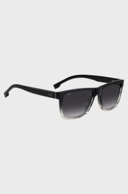 Engraved-logo sunglasses in degrad&eacute; black acetate, Black Patterned