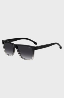 Engraved-logo sunglasses in degrad&eacute; black acetate, Black Patterned